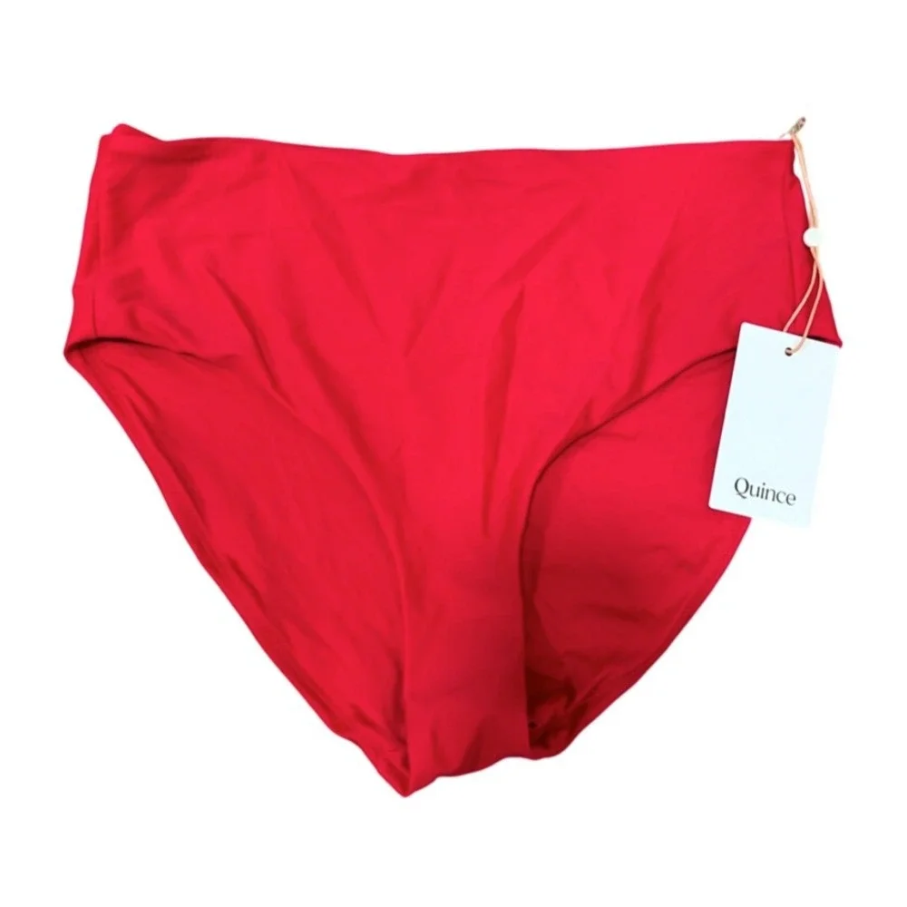 NWT Quince Italian High-Waisted Bikini Bottom Cherry Red, Sz L